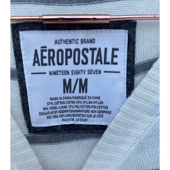 Aeropostale Mens Pullover Long Sleeve V Neck Sweater Gray Striped Sz M - Picture 7 of 8